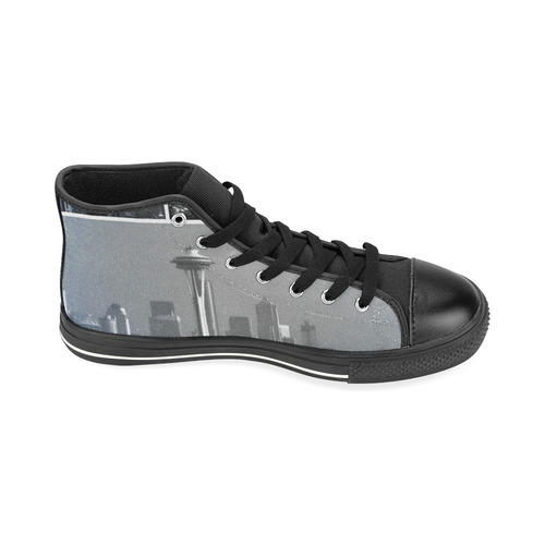 Grey Seattle Space Needle Collage High Top Canvas Shoes for Kid (Model 017)