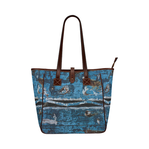 Blue painted wood Classic Tote Bag (Model 1644)