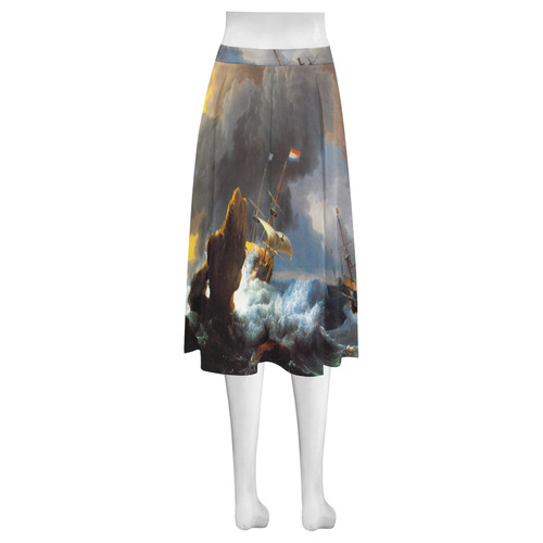 Ships in Distress off a Rocky Coast Mnemosyne Women's Crepe Skirt (Model D16)