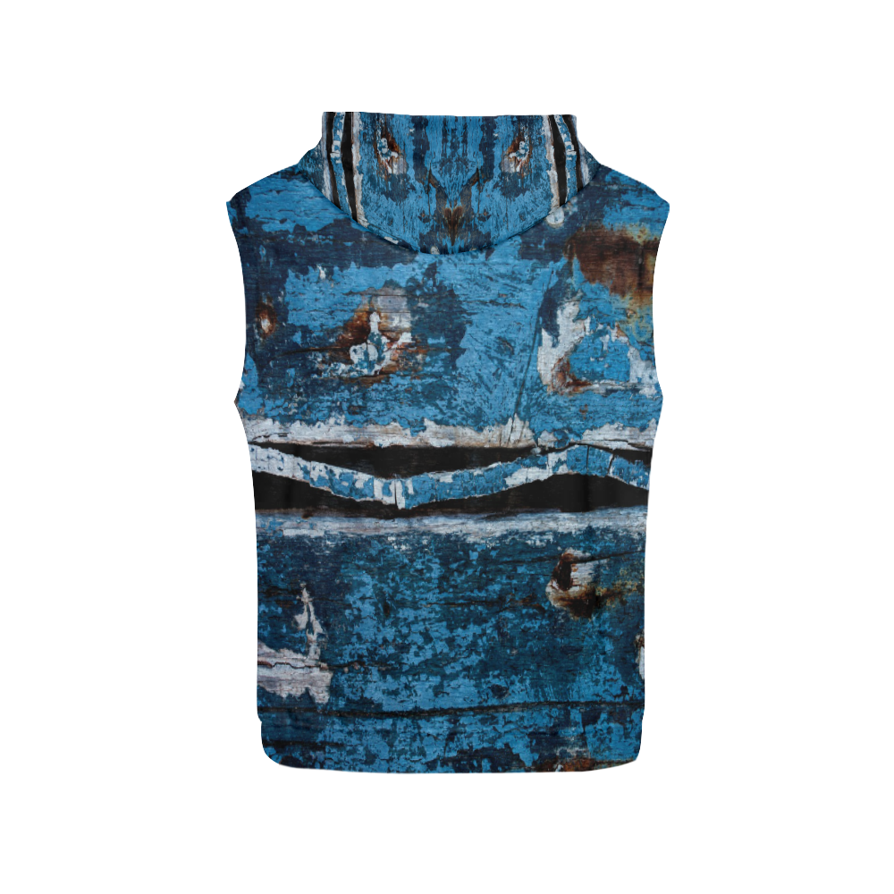 Blue painted wood All Over Print Sleeveless Hoodie for Men (Model H15)