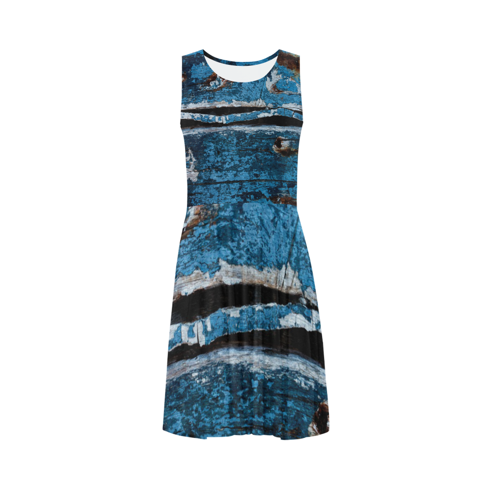 Blue painted wood Sleeveless Ice Skater Dress (D19)