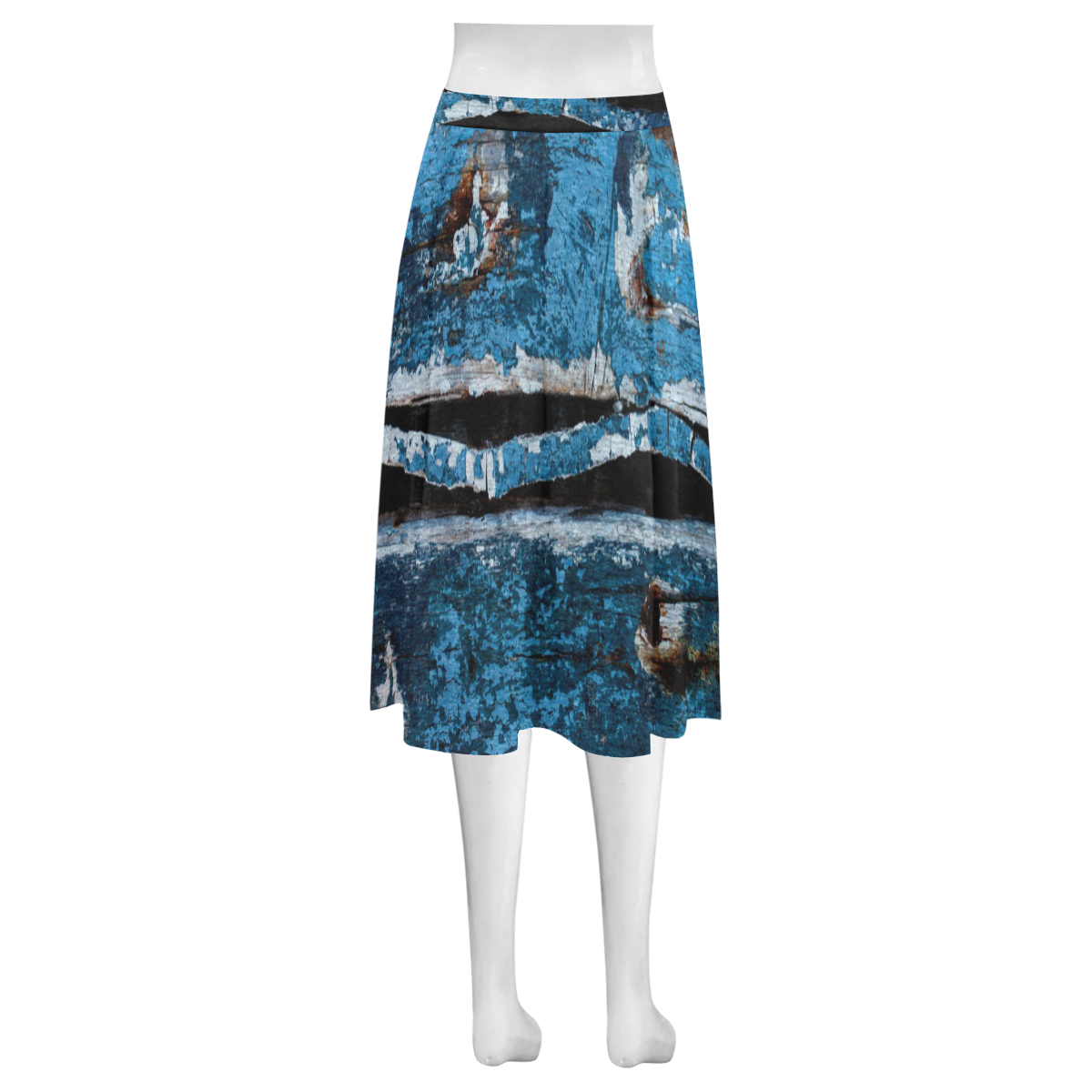 Blue painted wood Mnemosyne Women's Crepe Skirt (Model D16)