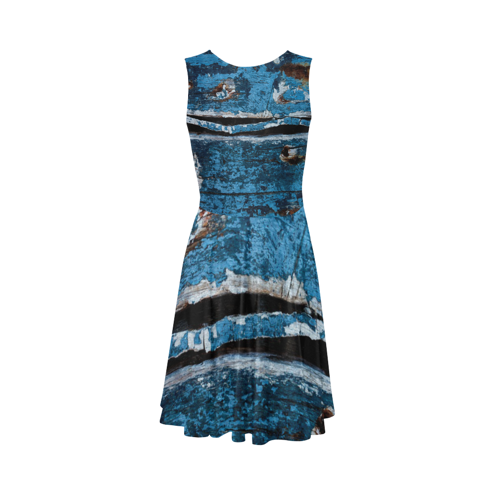 Blue painted wood Sleeveless Ice Skater Dress (D19)