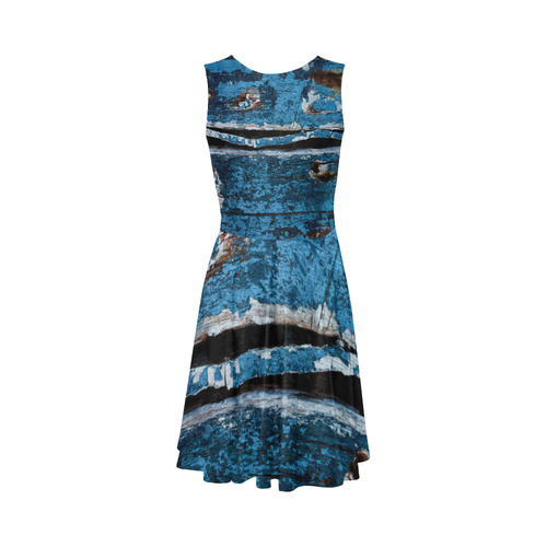 Blue painted wood Sleeveless Ice Skater Dress (D19)