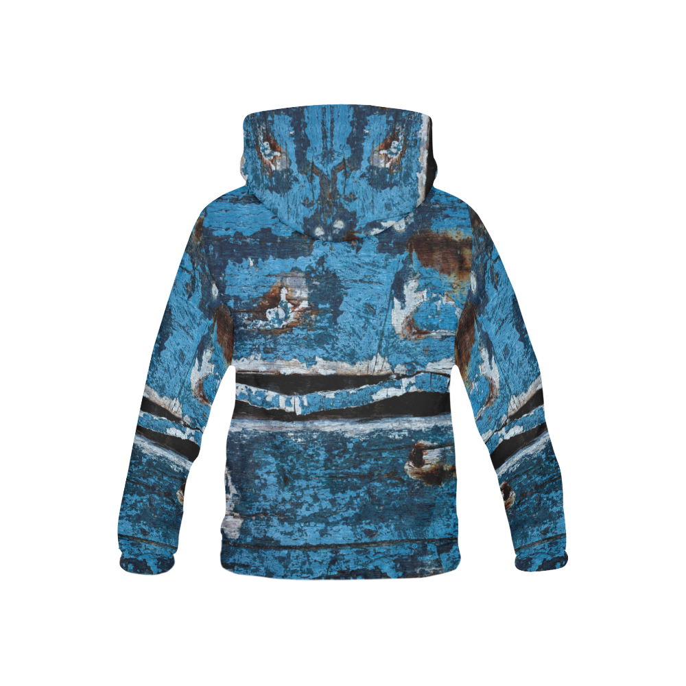 Blue painted wood All Over Print Hoodie for Kid (USA Size) (Model H13)