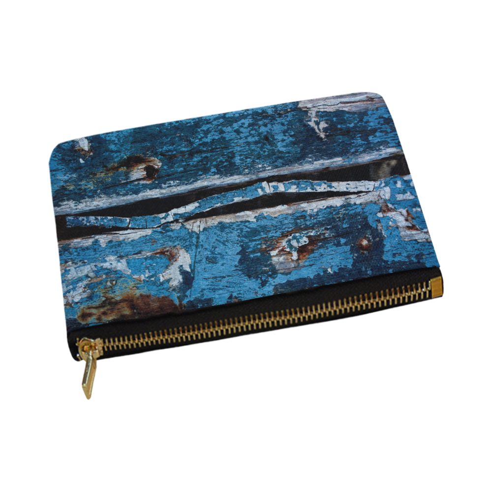 Blue painted wood Carry-All Pouch 12.5''x8.5''