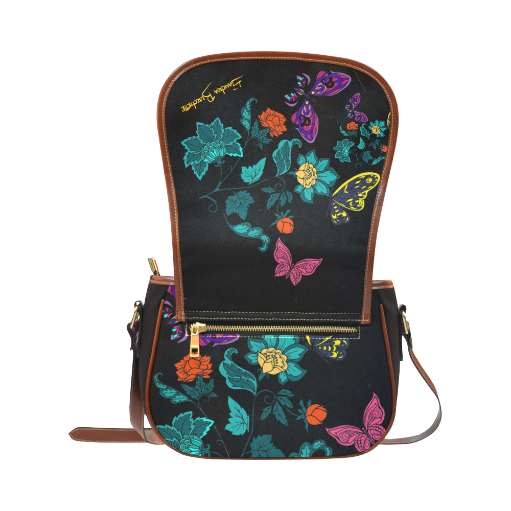 Flowers and butterflies Saddle Bag/Small (Model 1649) Full Customization