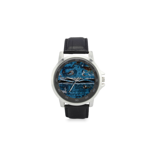 Blue painted wood Unisex Stainless Steel Leather Strap Watch(Model 202)