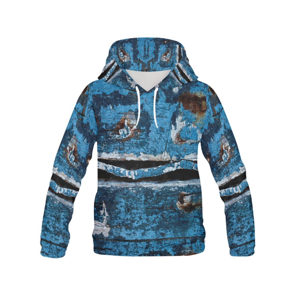 Blue painted wood All Over Print Hoodie for Women (USA Size) (Model H13)