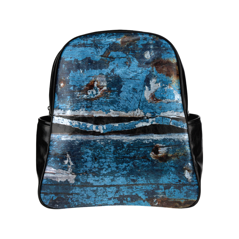 Blue painted wood Multi-Pockets Backpack (Model 1636)