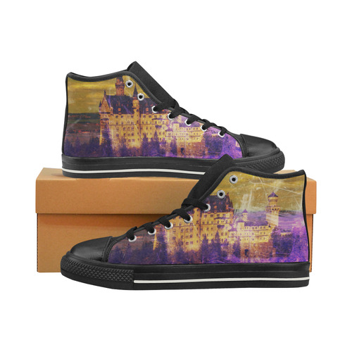 Yellow Purple Neuschwanstein Castle High Top Canvas Shoes for Kid (Model 017)
