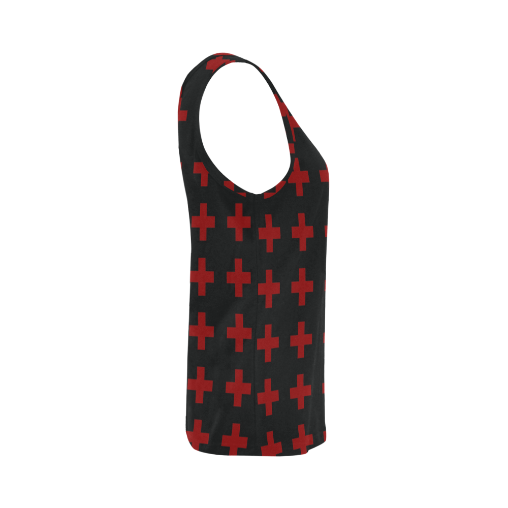 Punk Rock Style Red Crosses Pattern Design All Over Print Tank Top for Women (Model T43)