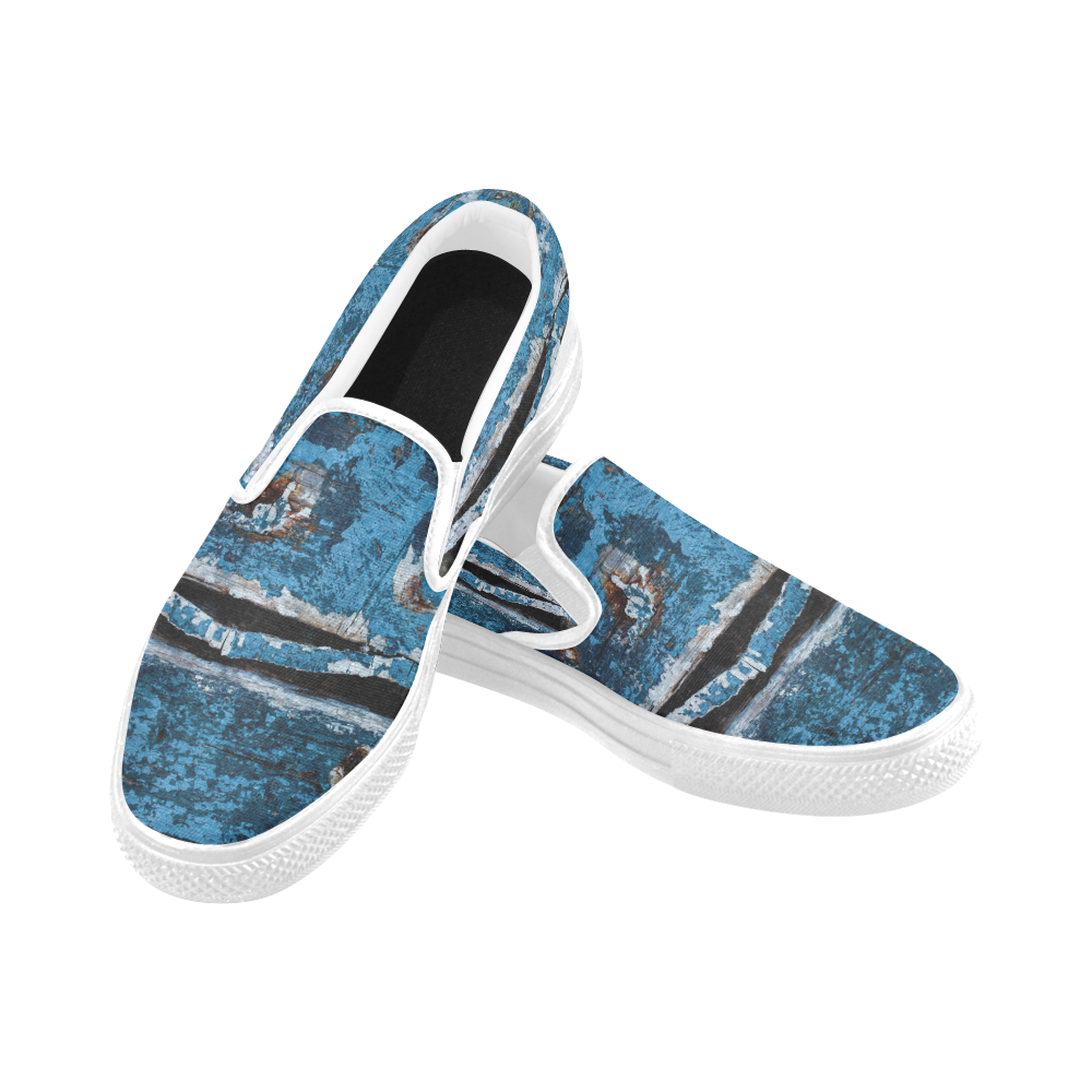Blue painted wood Women's Unusual Slip-on Canvas Shoes (Model 019)
