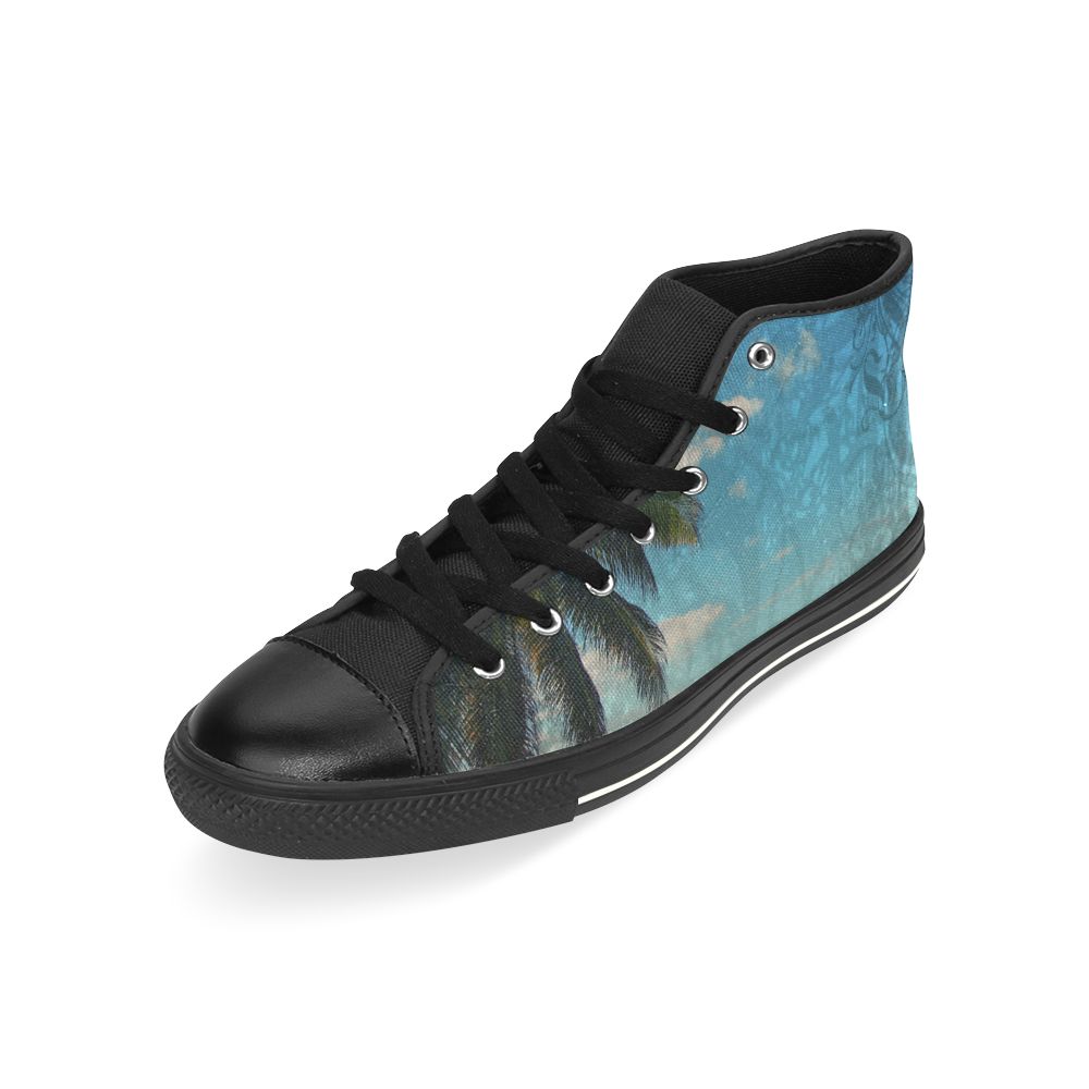 Caribbean Blue High Top Canvas Shoes for Kid (Model 017)