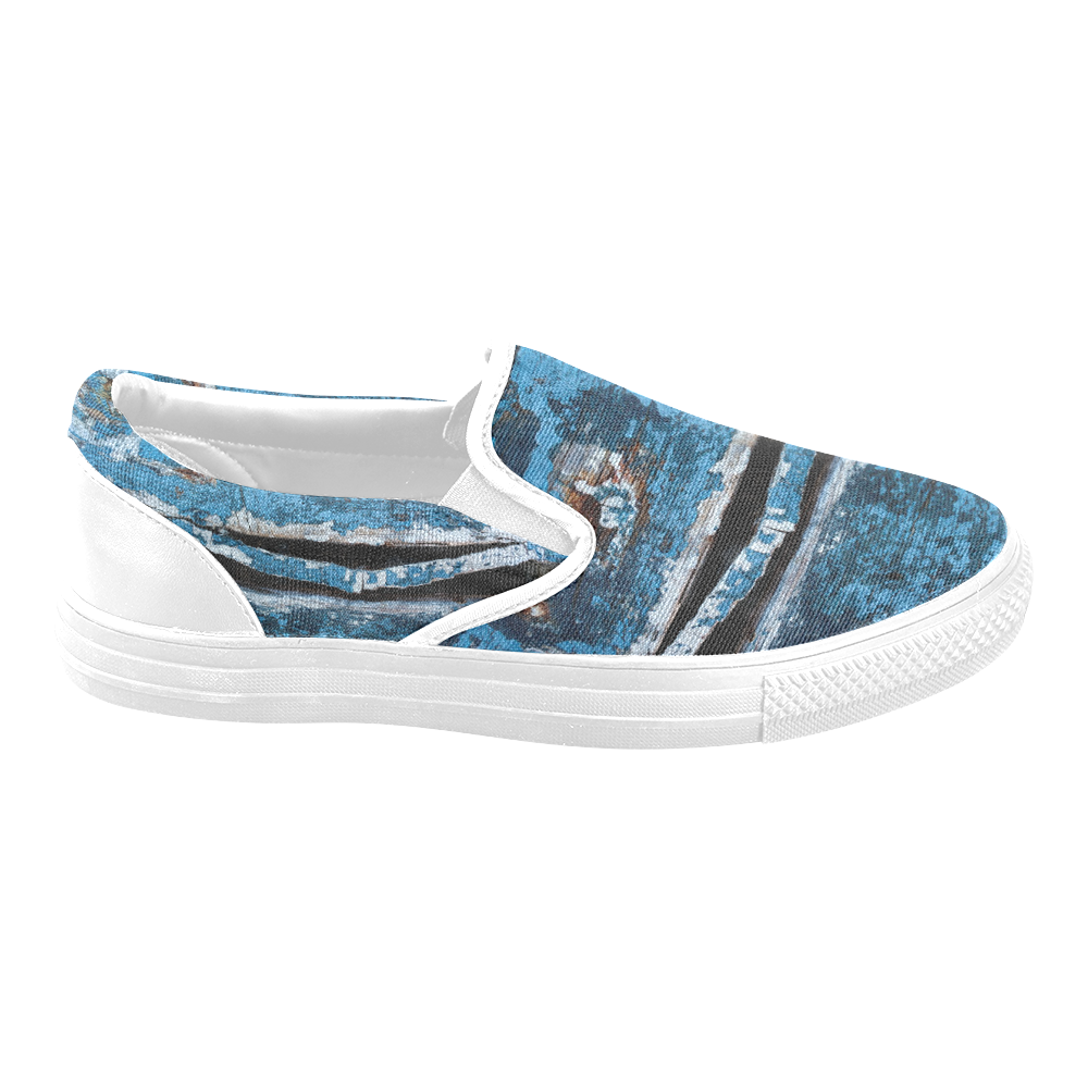 Blue painted wood Women's Unusual Slip-on Canvas Shoes (Model 019)