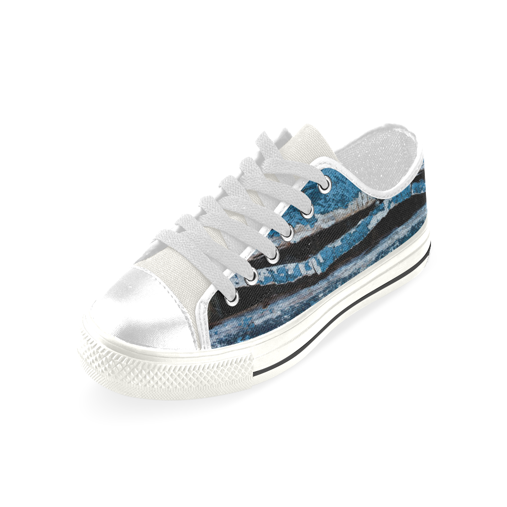 Blue painted wood Low Top Canvas Shoes for Kid (Model 018)