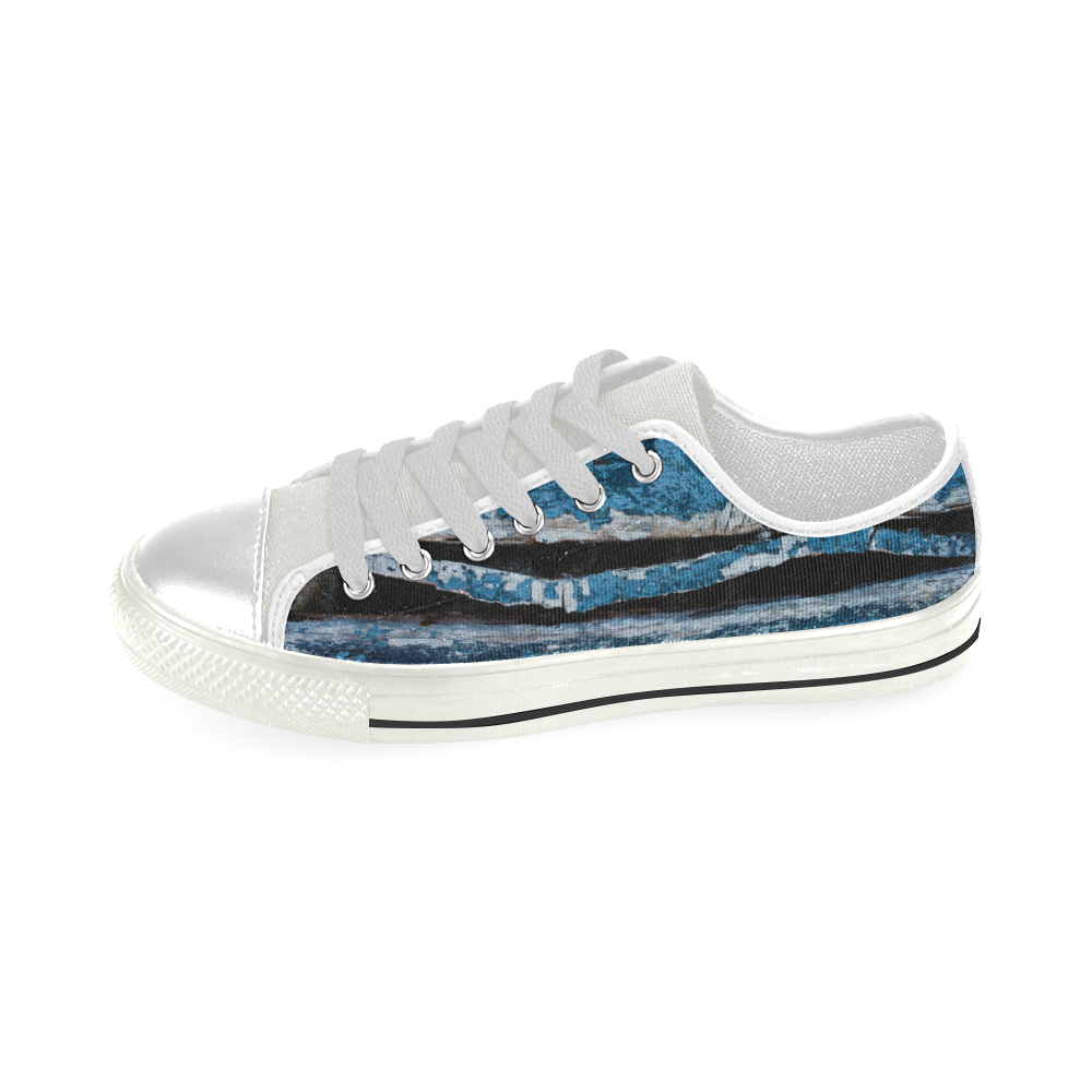 Blue painted wood Low Top Canvas Shoes for Kid (Model 018)
