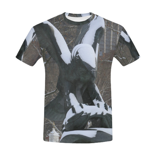 NYC Snowy Winter Eagle Statue All Over Print T-Shirt for Men (USA Size) (Model T40)