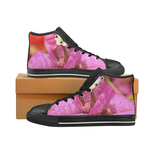 Pink Bougainvillea Flower Blossom High Top Canvas Shoes for Kid (Model 017)
