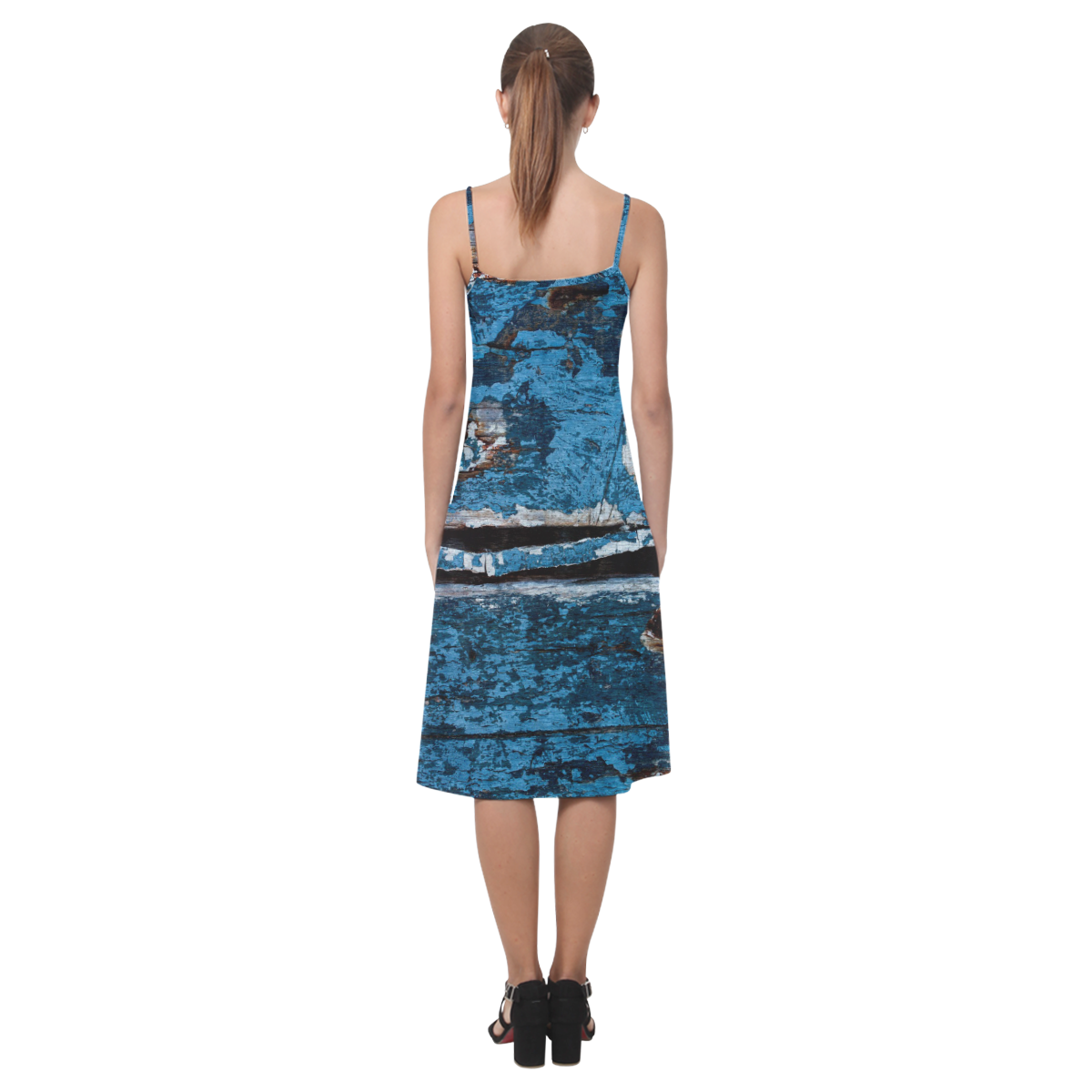 Blue painted wood Alcestis Slip Dress (Model D05)