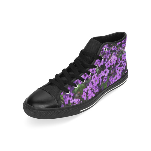 Purple Flowers High Top Canvas Shoes for Kid (Model 017)
