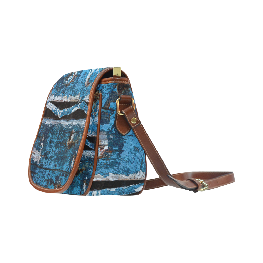 Blue painted wood Saddle Bag/Large (Model 1649)