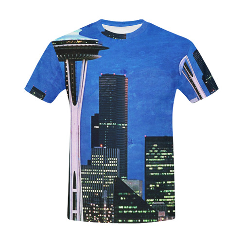Seattle Space Needle Watercolor All Over Print T-Shirt for Men (USA Size) (Model T40)