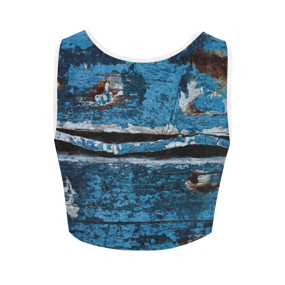 Blue painted wood Women's Crop Top (Model T42)