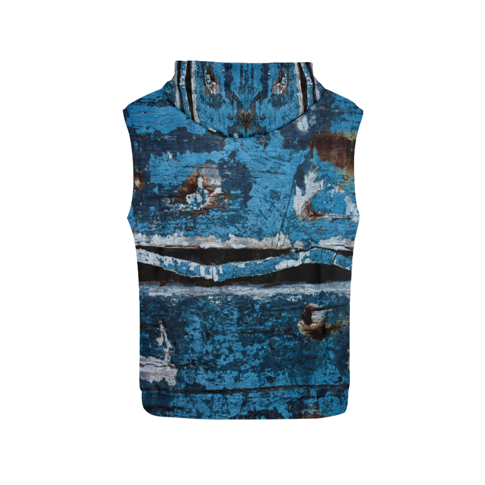 Blue painted wood All Over Print Sleeveless Hoodie for Women (Model H15)