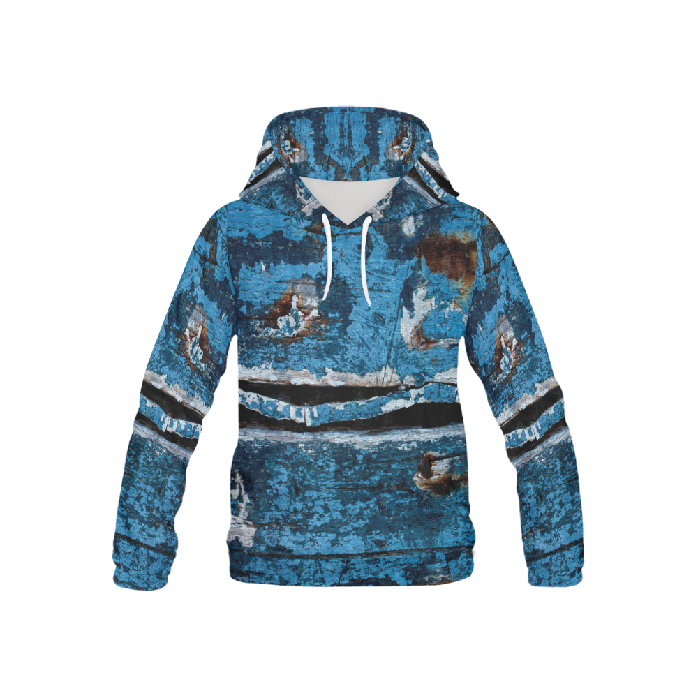 Blue painted wood All Over Print Hoodie for Kid (USA Size) (Model H13)