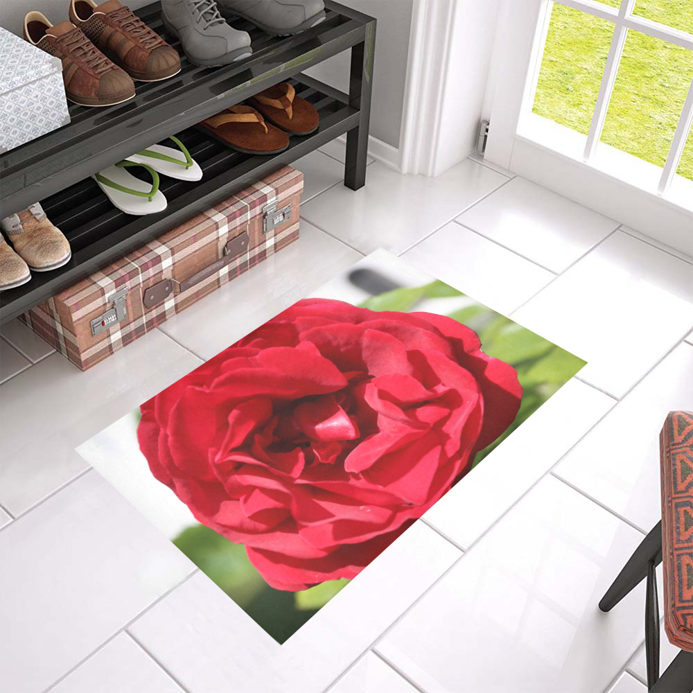 Red Rose Flower Blossom Azalea Doormat 24" x 16" (Sponge Material)