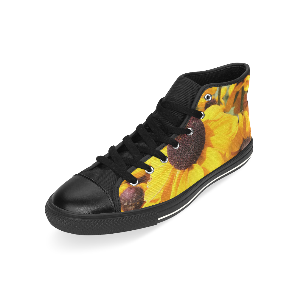 Yellow Flowers High Top Canvas Shoes for Kid (Model 017)