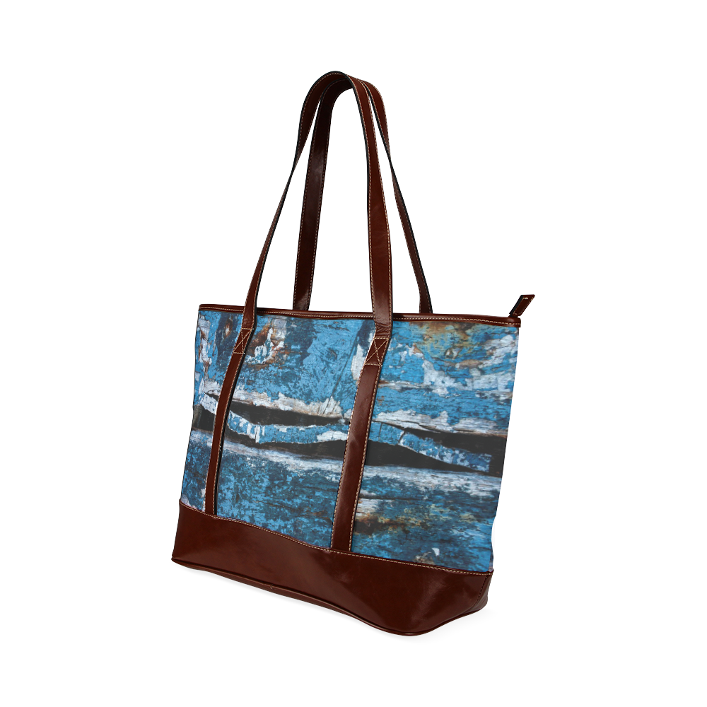 Blue painted wood Tote Handbag (Model 1642)