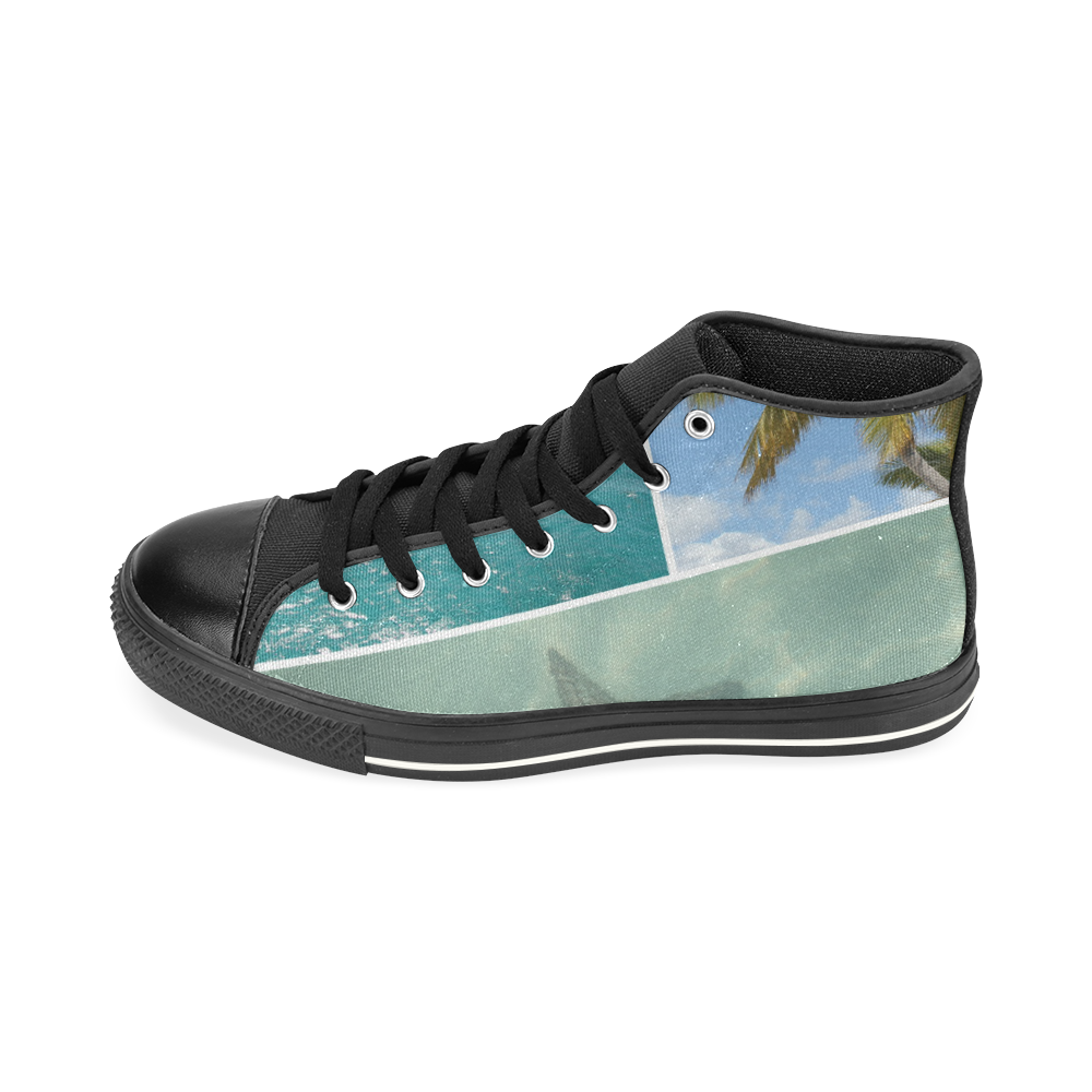 Caribbean Vacation Photo Collage High Top Canvas Shoes for Kid (Model 017)