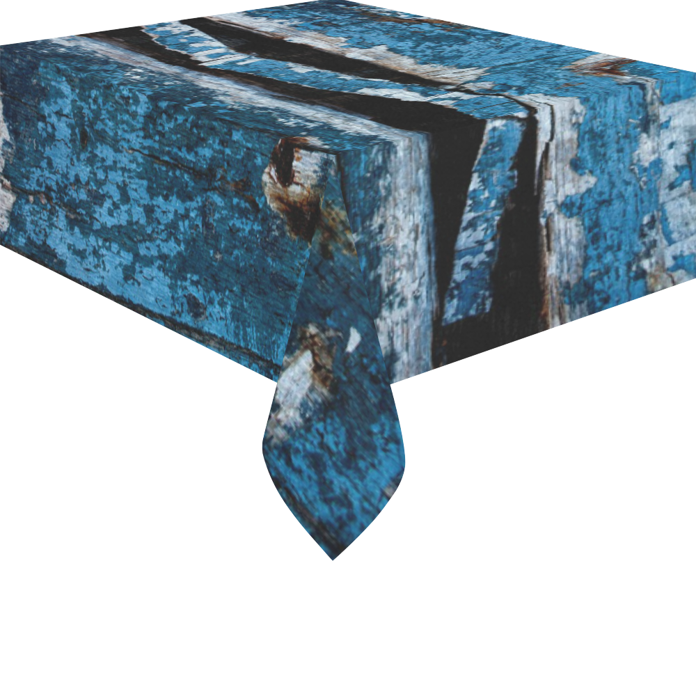 Blue painted wood Cotton Linen Tablecloth 52"x 70"