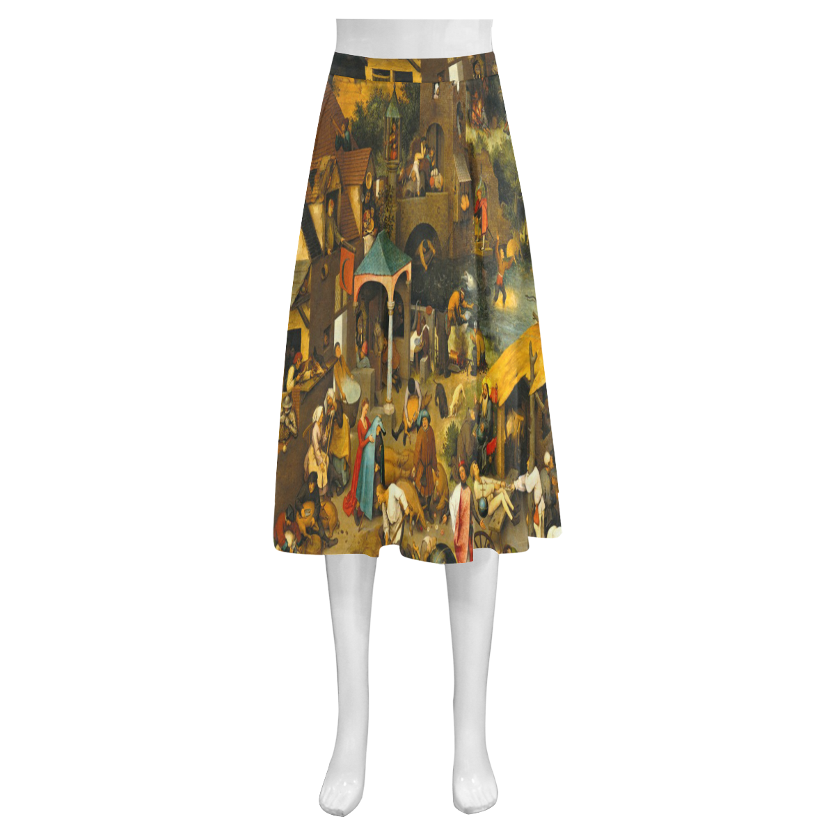 Pieter Brueghel the Elder-The Dutch Proverbs Mnemosyne Women's Crepe Skirt (Model D16)