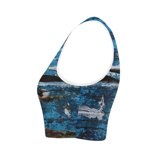 Blue painted wood Women's Crop Top (Model T42)