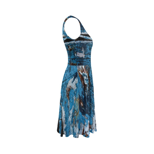 Blue painted wood Sleeveless Ice Skater Dress (D19)