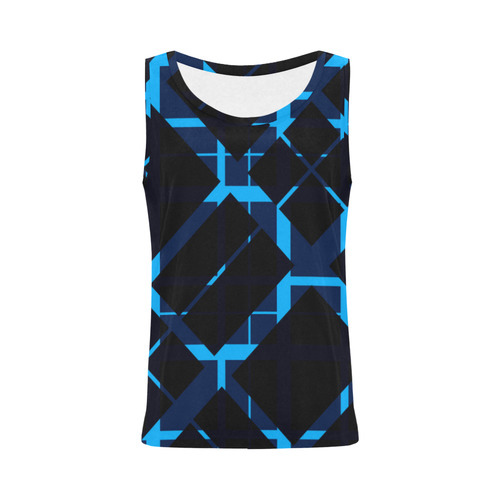 Diagonal Blue & Black Plaid Modern Style All Over Print Tank Top for Women (Model T43)