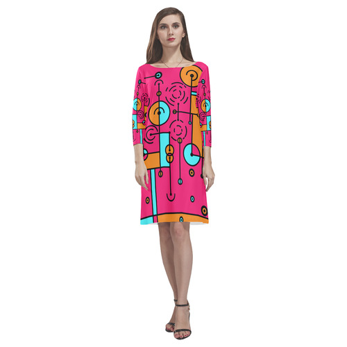 Avant Garde - Lines and Circles Rhea Loose Round Neck Dress(Model D22)
