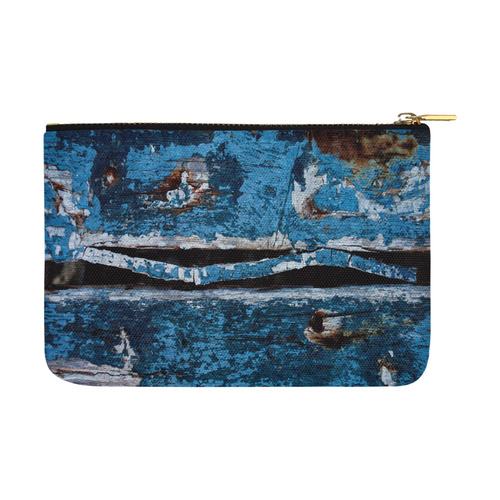 Blue painted wood Carry-All Pouch 12.5''x8.5''