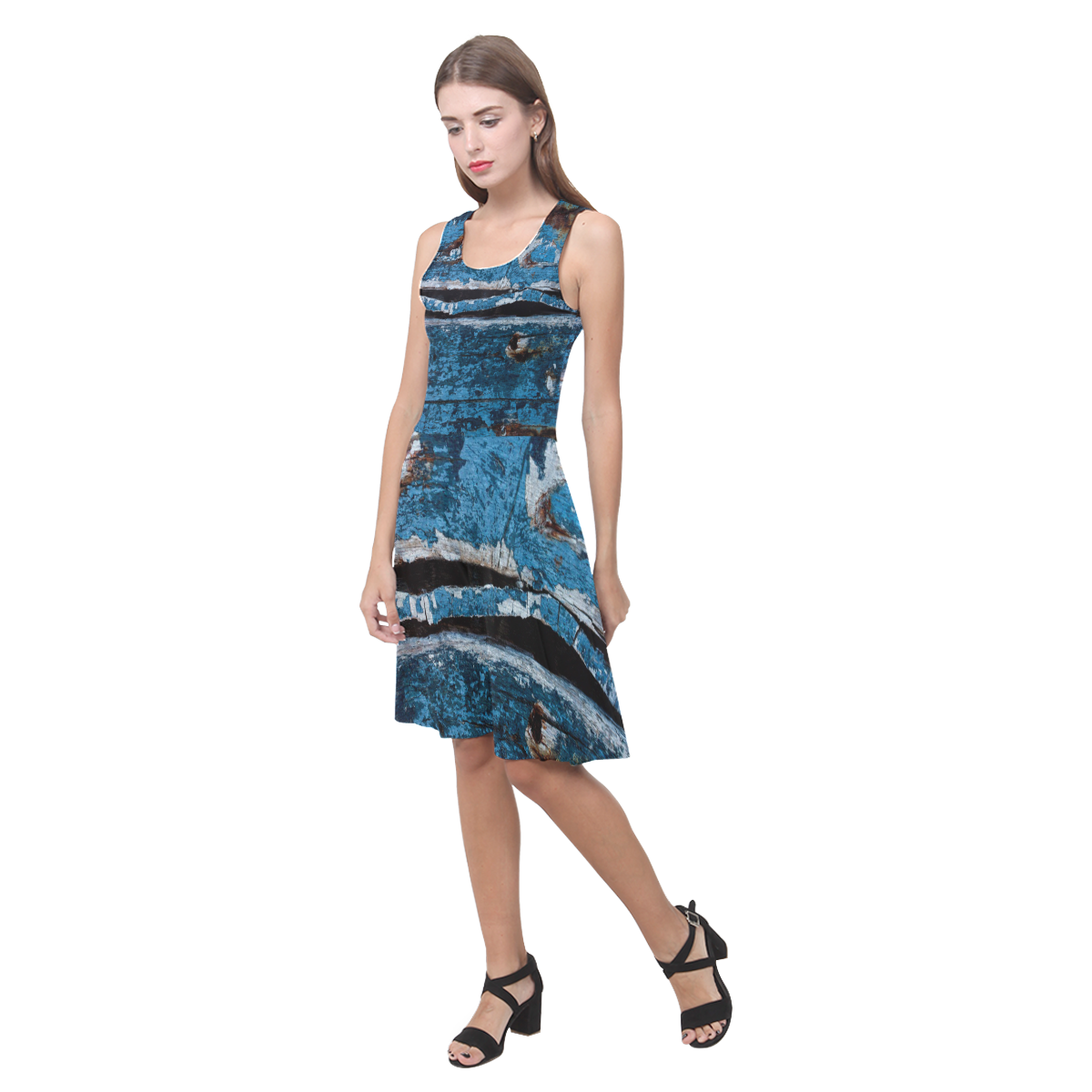 Blue painted wood Atalanta Casual Sundress(Model D04)