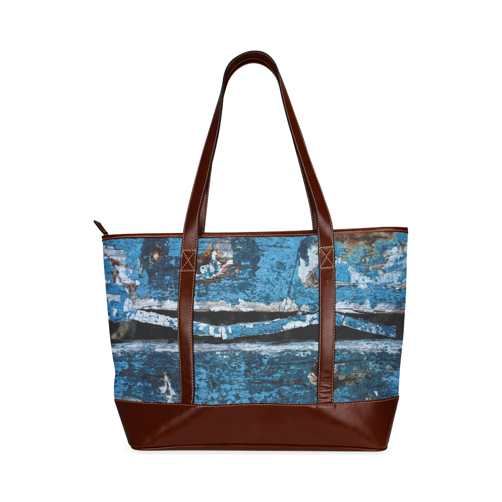 Blue painted wood Tote Handbag (Model 1642)