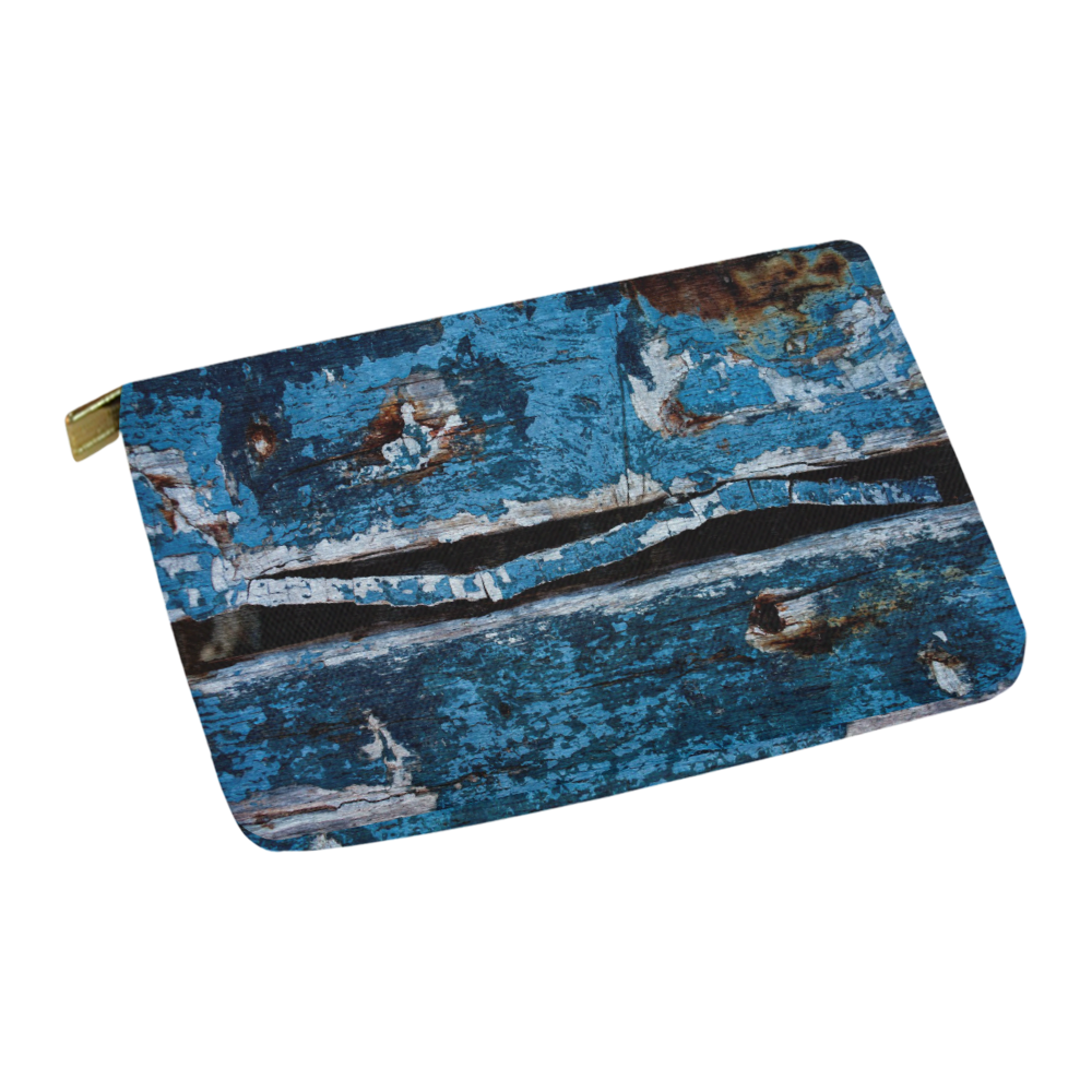 Blue painted wood Carry-All Pouch 12.5''x8.5''