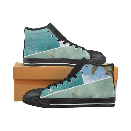 Caribbean Vacation Photo Collage High Top Canvas Shoes for Kid (Model 017)