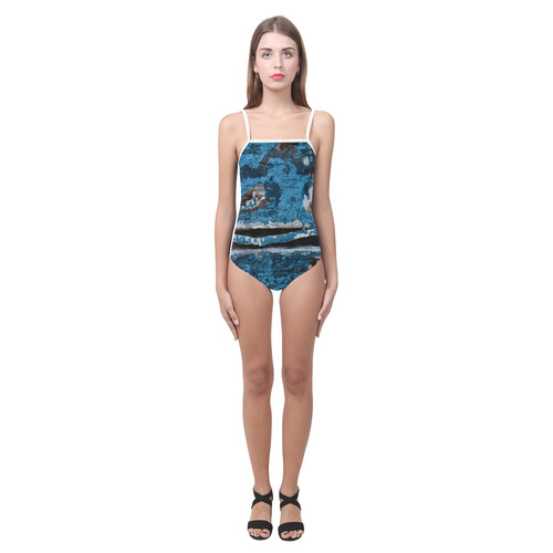 Blue painted wood Strap Swimsuit ( Model S05)