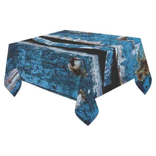 Blue painted wood Cotton Linen Tablecloth 52"x 70"