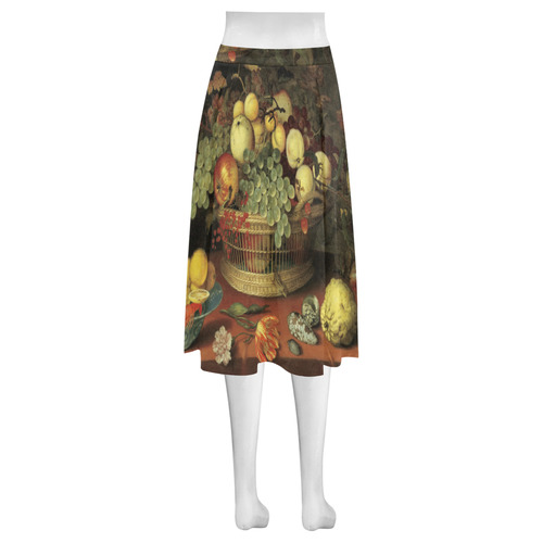 Still Life with Basket of Fruit - Balthasar van de Mnemosyne Women's Crepe Skirt (Model D16)