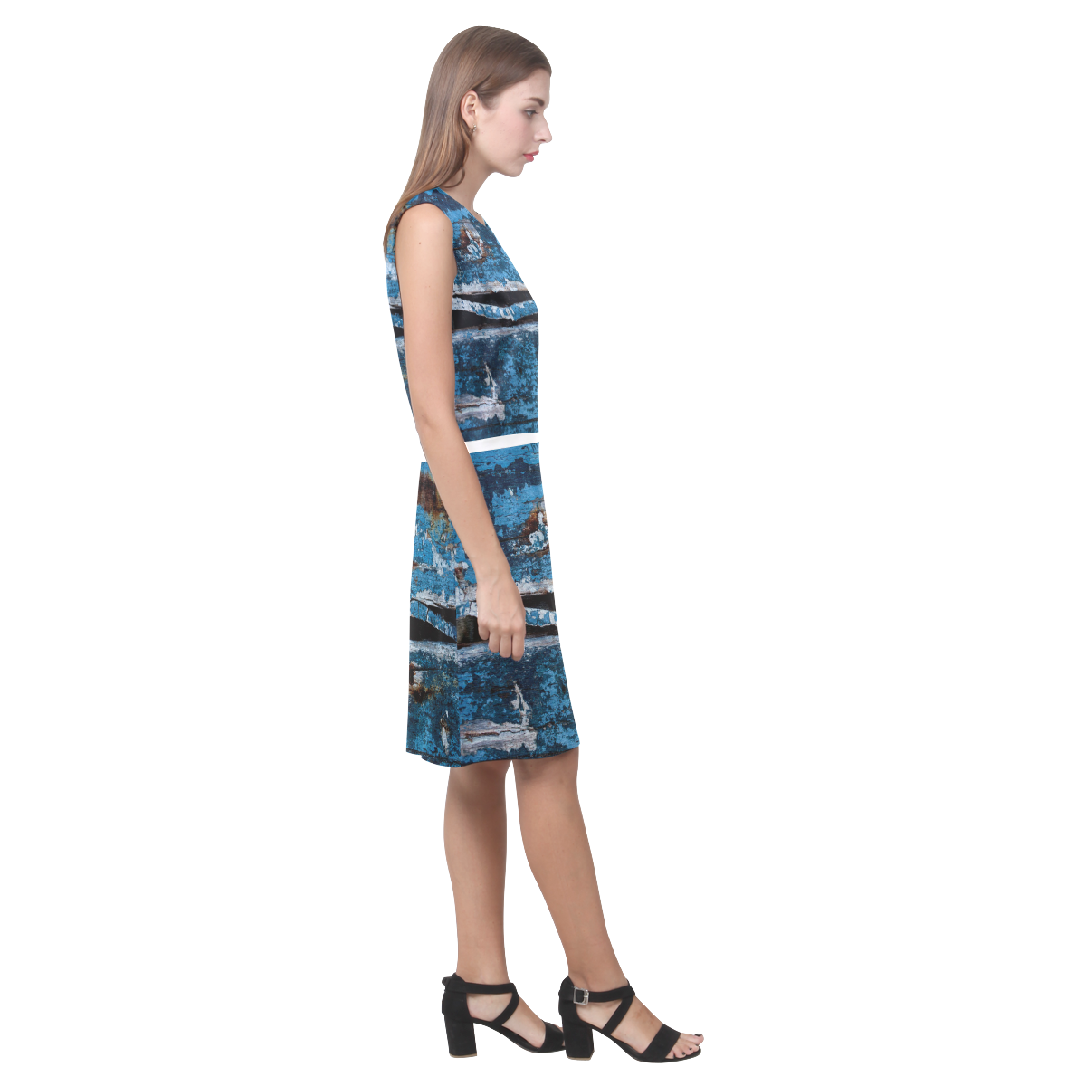 Blue painted wood Eos Women's Sleeveless Dress (Model D01)