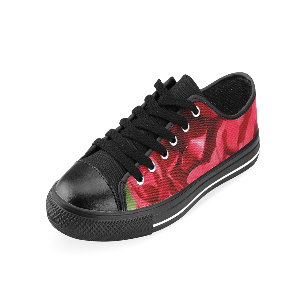 Red Rose Flower Blossom Canvas Women's Shoes/Large Size (Model 018)
